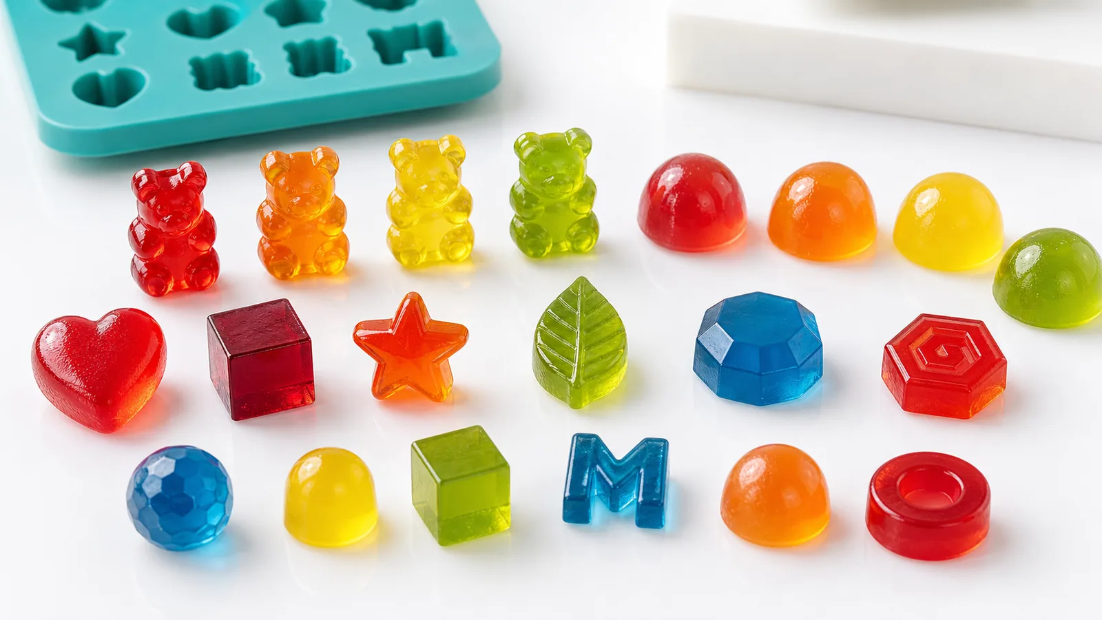 Realistic colorful gummy candy shape options